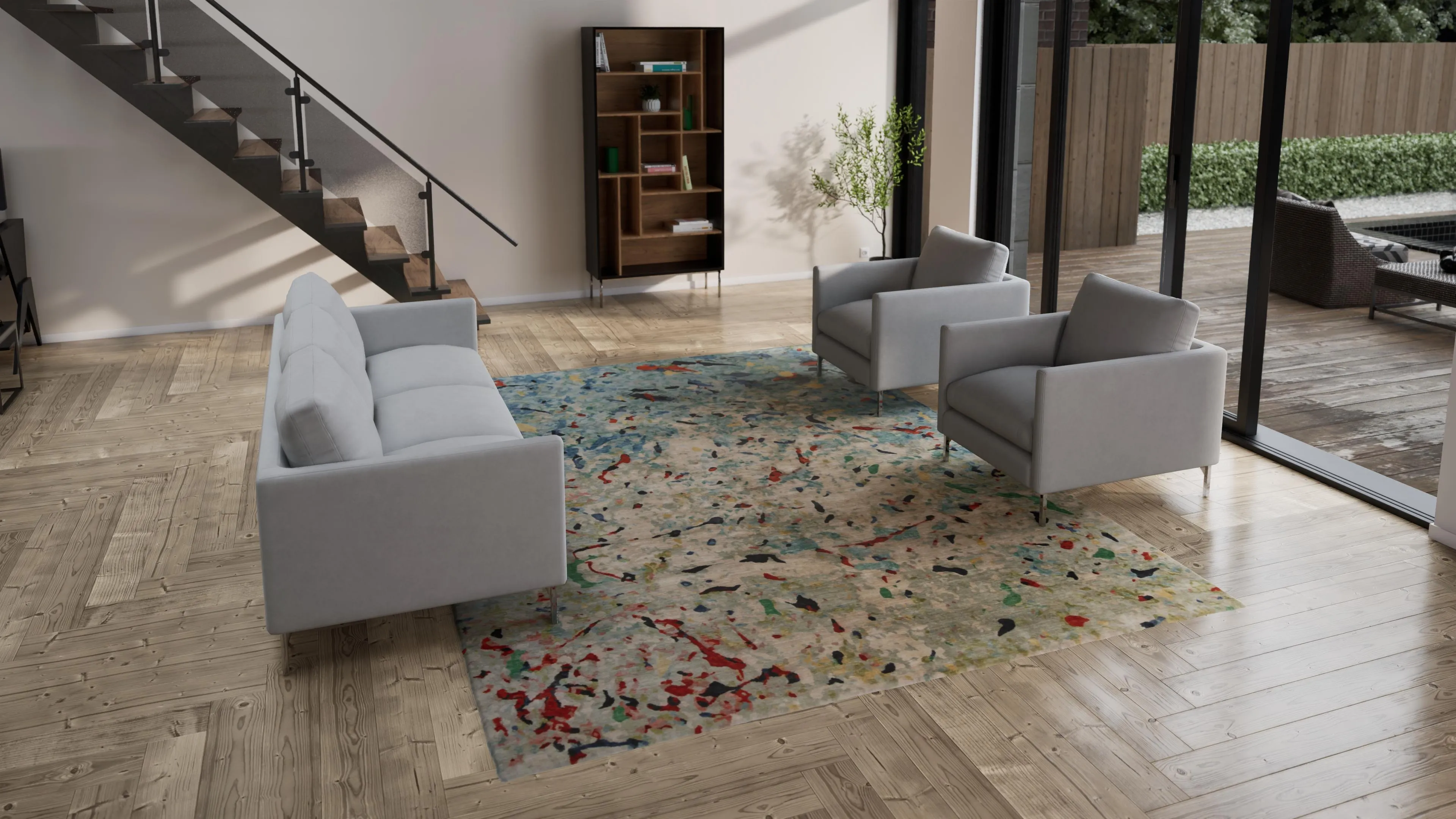 Multicolored Aurora Tibetan Contemporary Wool & Silk Rug - 9' x 12'