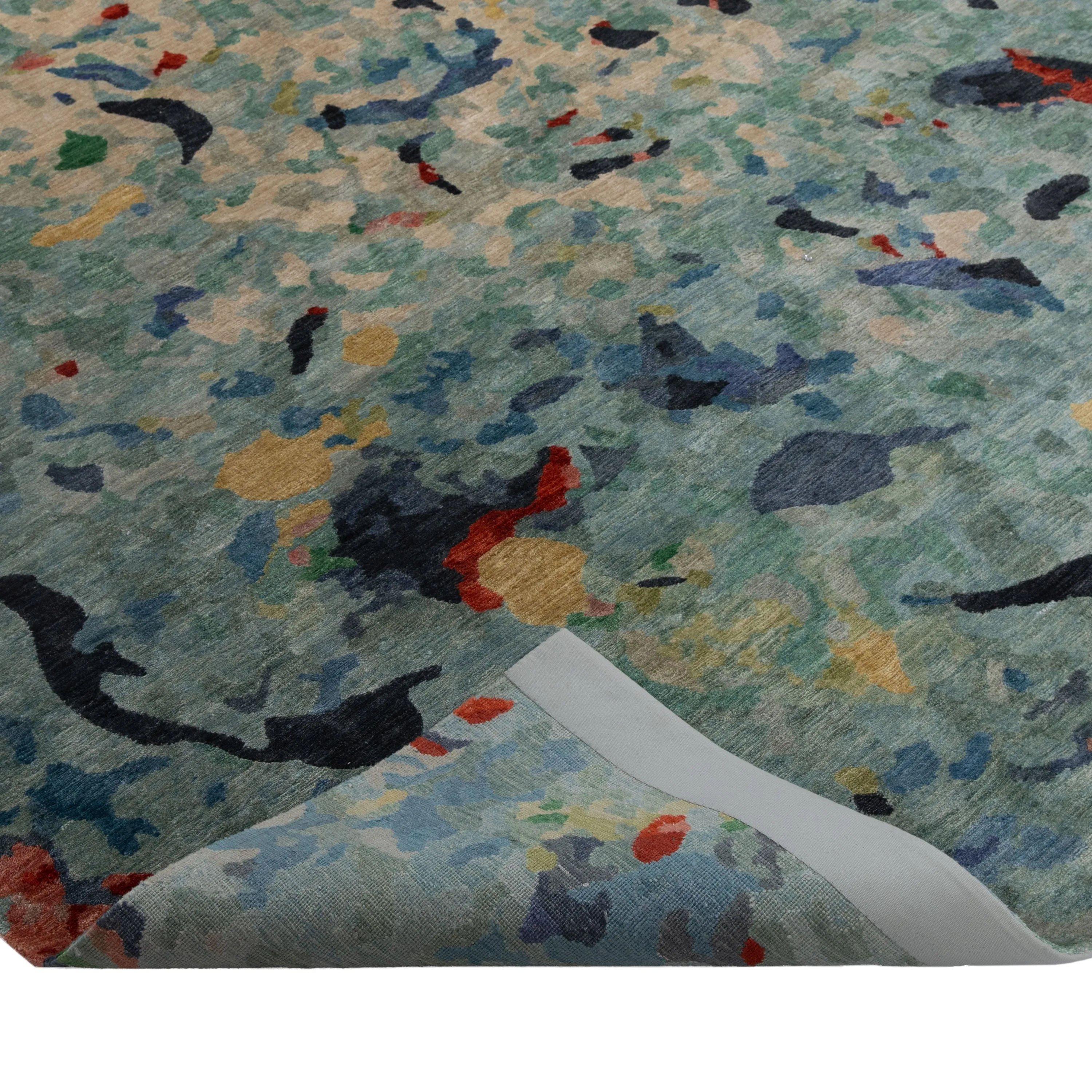 Multicolored Aurora Tibetan Contemporary Wool & Silk Rug - 9' x 12'