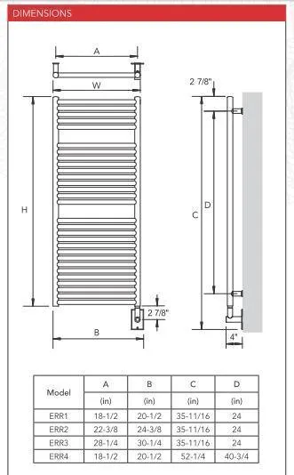 Myson Contemporary Designer Angara ERR4 Hardwired Towel Warmer- 21"w x 53"h