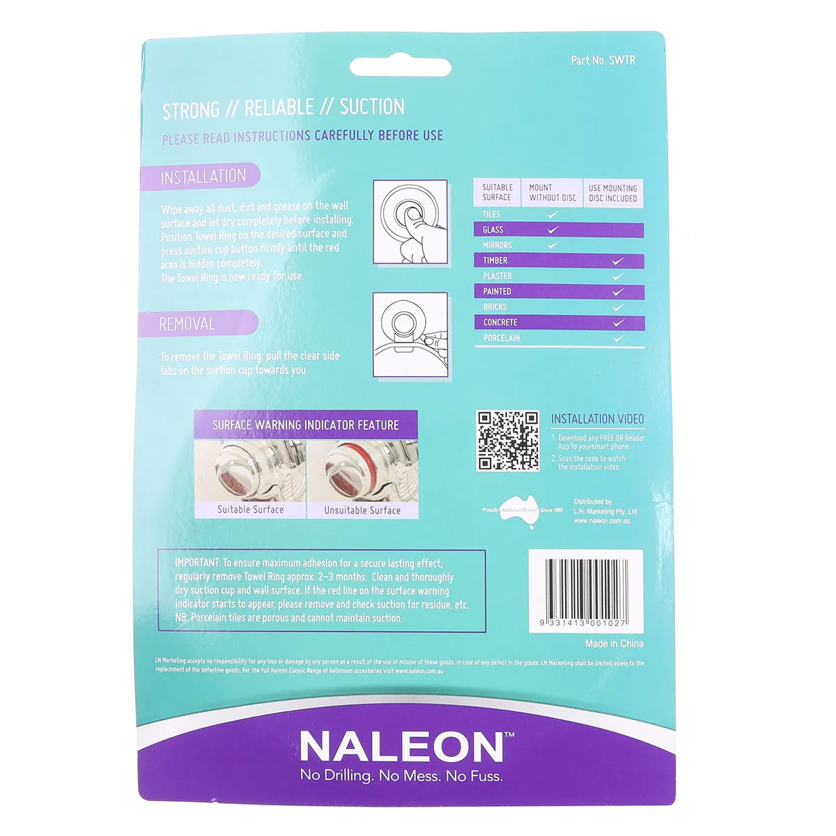 NALEON Classic Chrome Suction Towel Ring