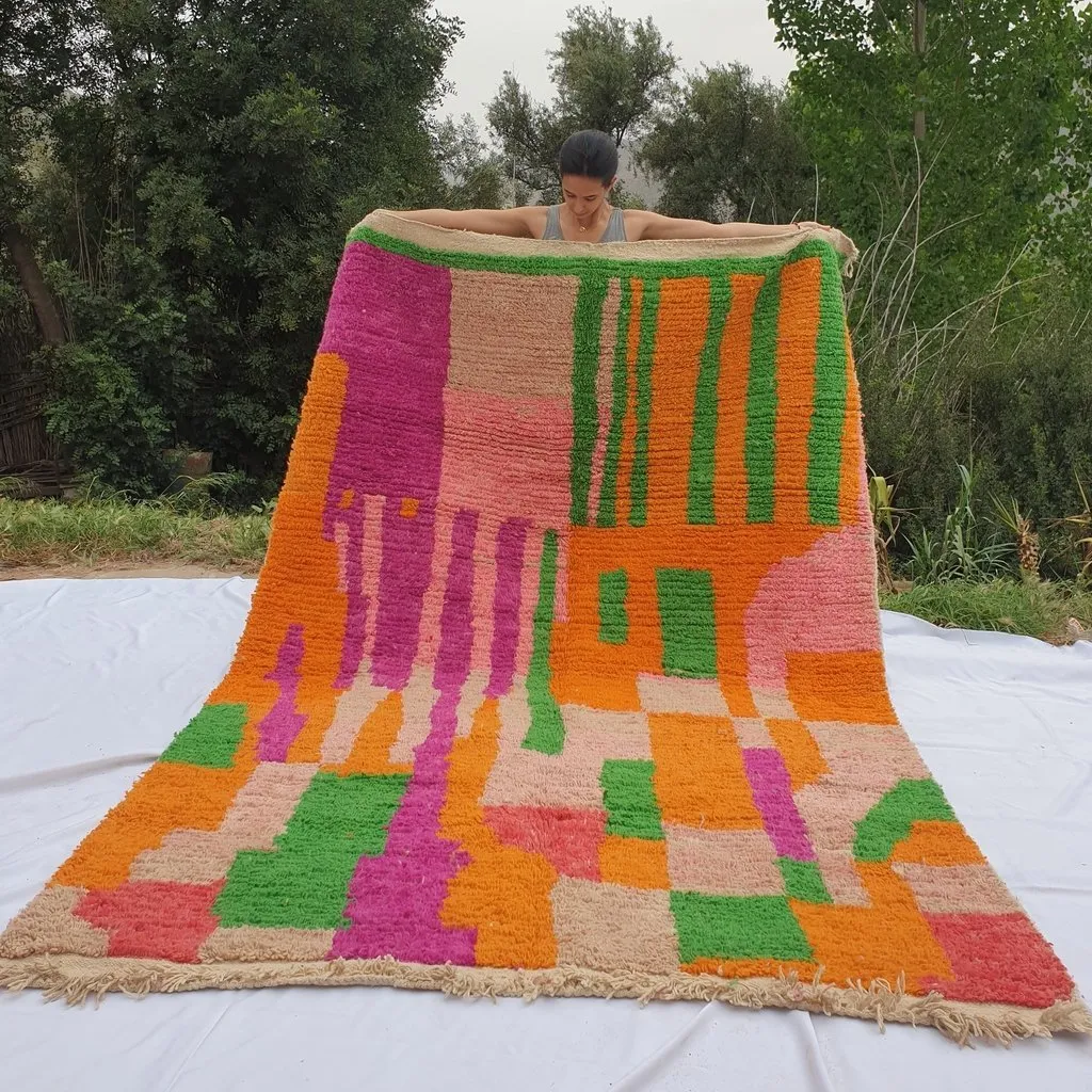 NETMEZRA | 10x6'5 Ft | 3x2 m | Moroccan Colorful Rug | 100% wool handmade