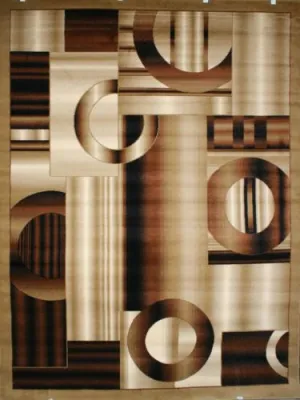 New Contemporary Brown and Beige Modern Squares Circles Area Rugs