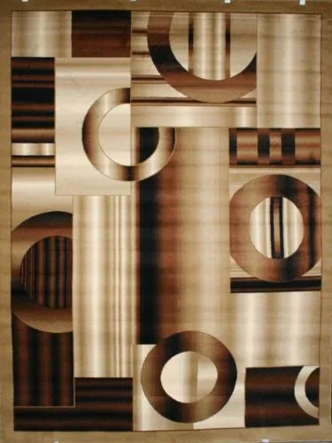 New Contemporary Brown and Beige Modern Squares Circles Area Rugs