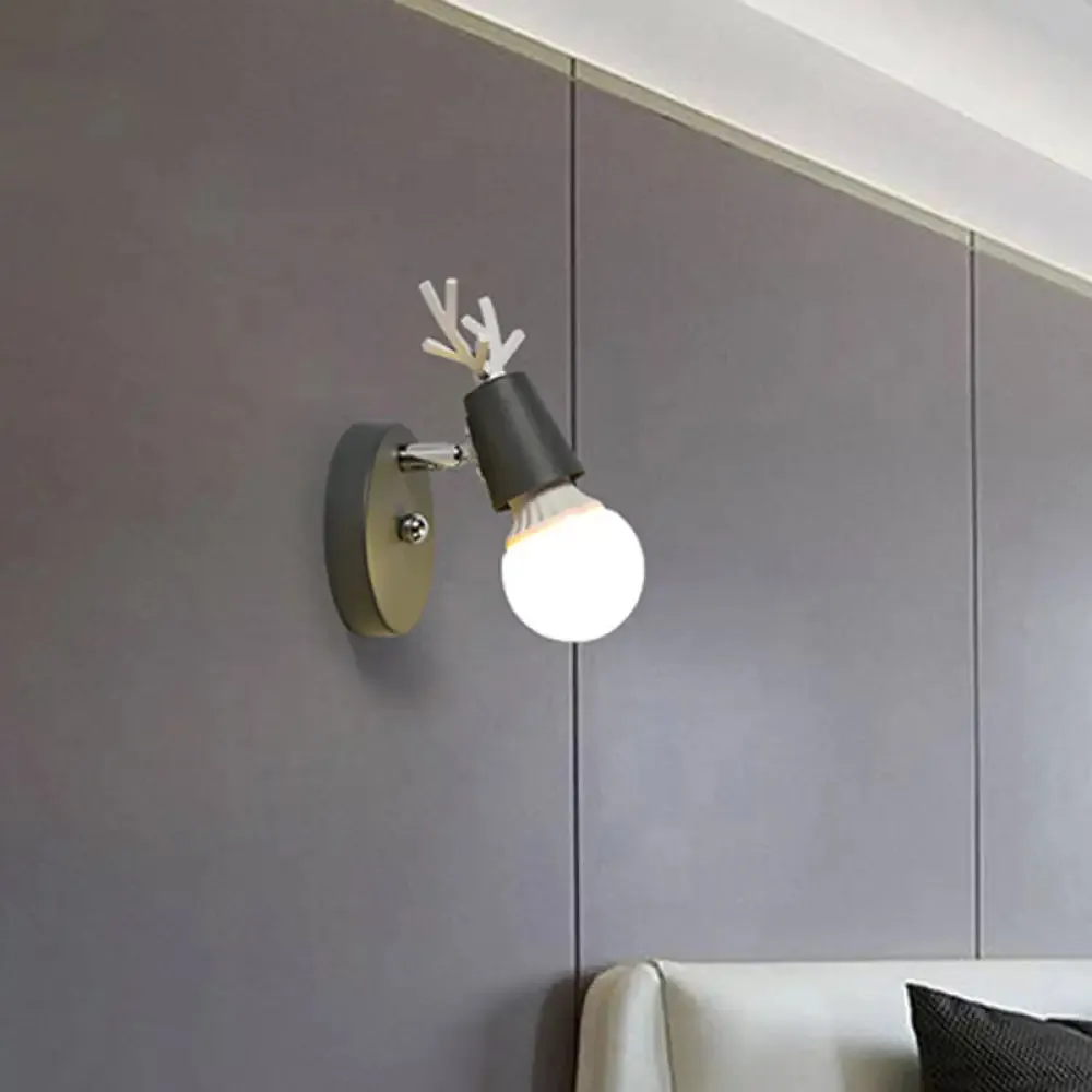Nordic Adjustable Wall Lamp - Polygon Cage/Antler Bedside Light Fixture - Metallic Finish, 1 Head - Black/Blue/White
