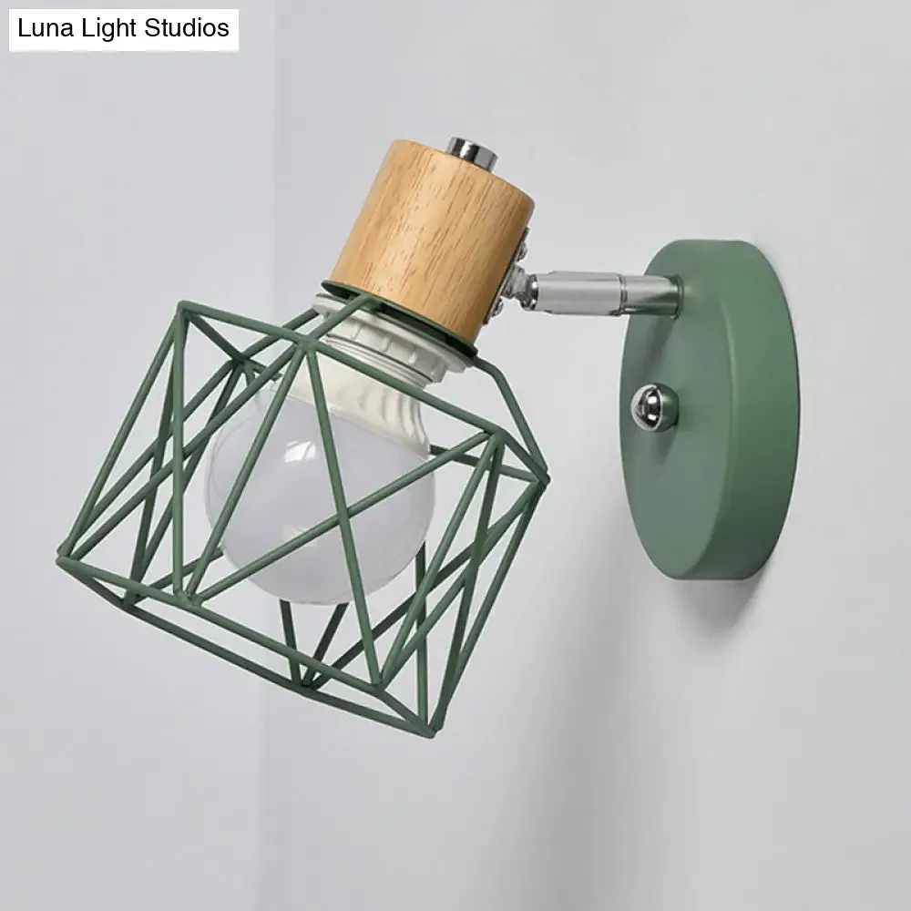 Nordic Adjustable Wall Lamp - Polygon Cage/Antler Bedside Light Fixture - Metallic Finish, 1 Head - Black/Blue/White