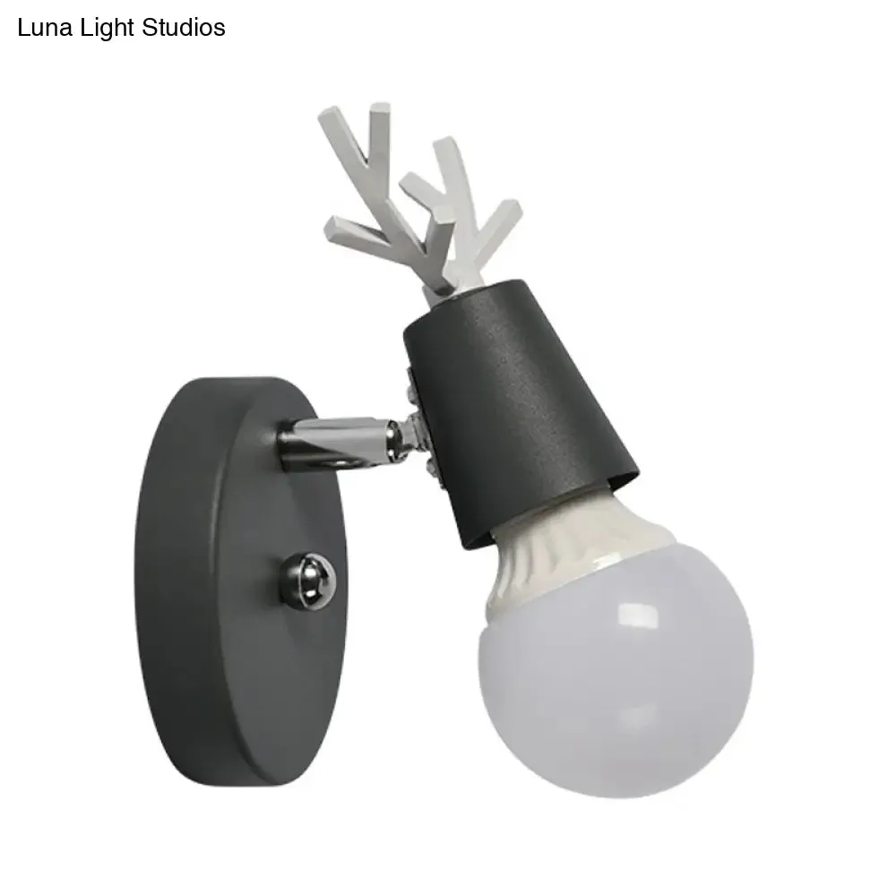 Nordic Adjustable Wall Lamp - Polygon Cage/Antler Bedside Light Fixture - Metallic Finish, 1 Head - Black/Blue/White