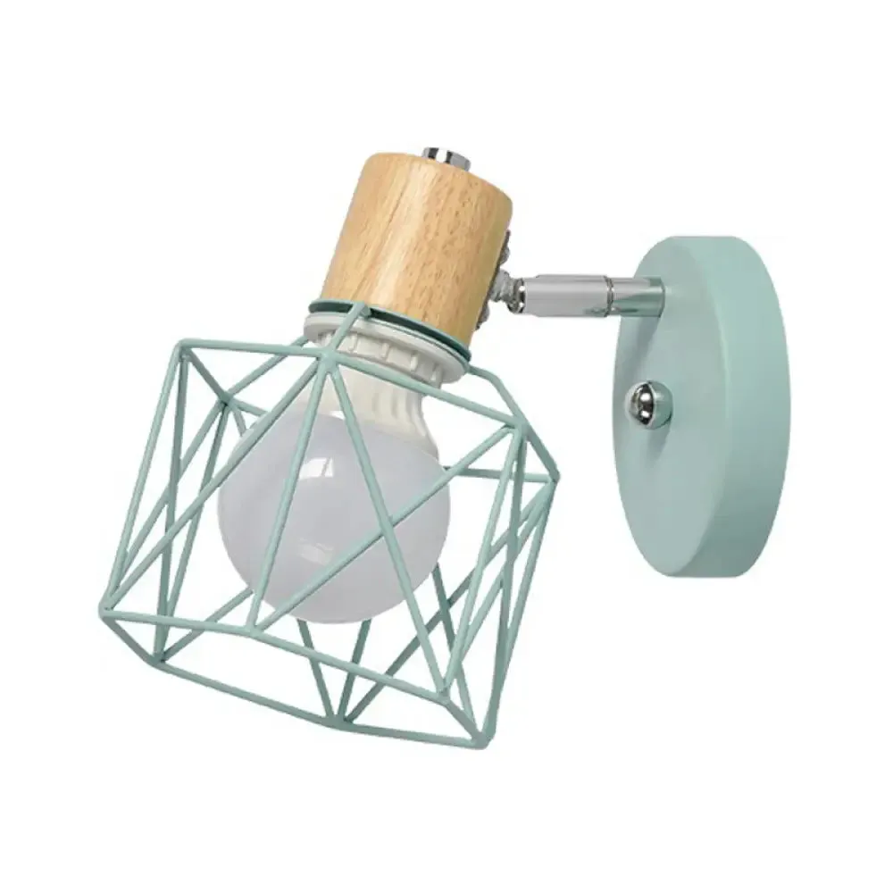 Nordic Adjustable Wall Lamp - Polygon Cage/Antler Bedside Light Fixture - Metallic Finish, 1 Head - Black/Blue/White