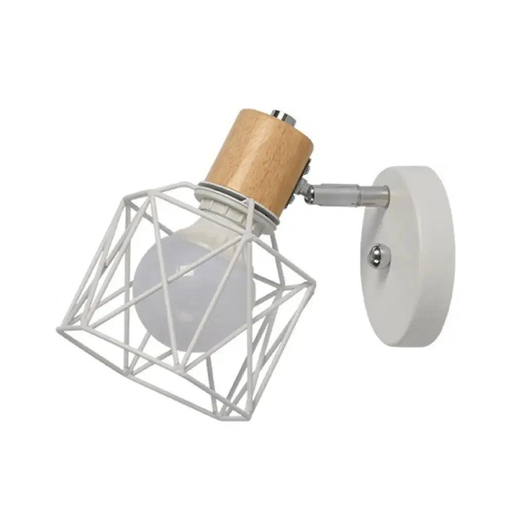 Nordic Adjustable Wall Lamp - Polygon Cage/Antler Bedside Light Fixture - Metallic Finish, 1 Head - Black/Blue/White