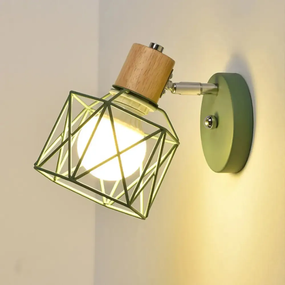 Nordic Adjustable Wall Lamp - Polygon Cage/Antler Bedside Light Fixture - Metallic Finish, 1 Head - Black/Blue/White