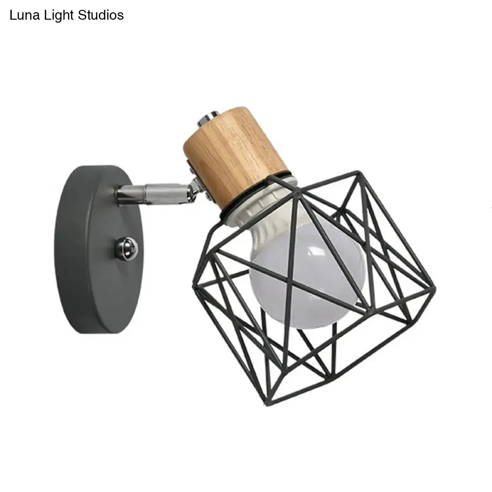 Nordic Adjustable Wall Lamp - Polygon Cage/Antler Bedside Light Fixture - Metallic Finish, 1 Head - Black/Blue/White