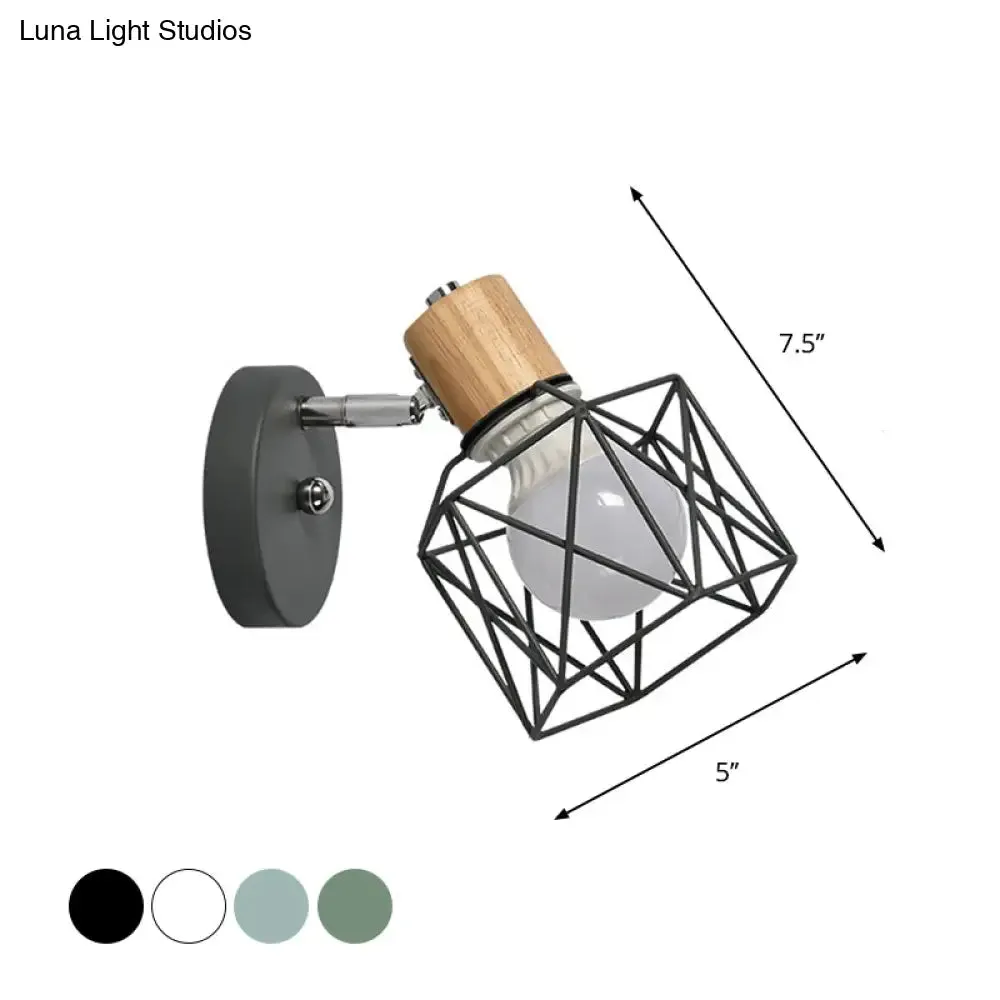 Nordic Adjustable Wall Lamp - Polygon Cage/Antler Bedside Light Fixture - Metallic Finish, 1 Head - Black/Blue/White