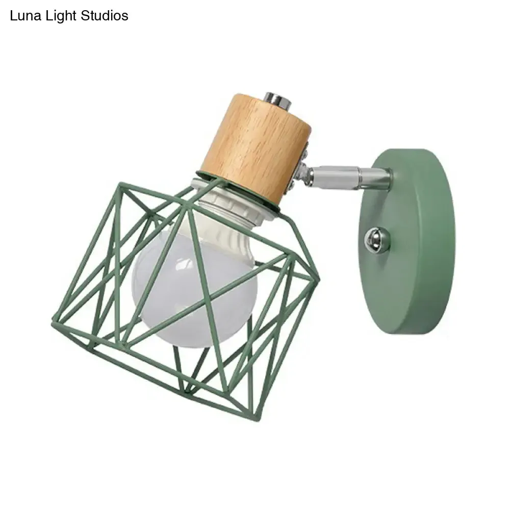 Nordic Adjustable Wall Lamp - Polygon Cage/Antler Bedside Light Fixture - Metallic Finish, 1 Head - Black/Blue/White