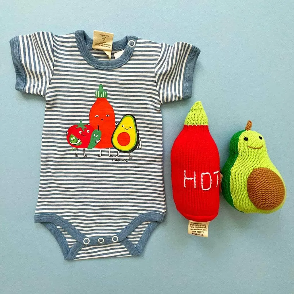 Organic Baby Gift Set, Food Onesie & Rattle