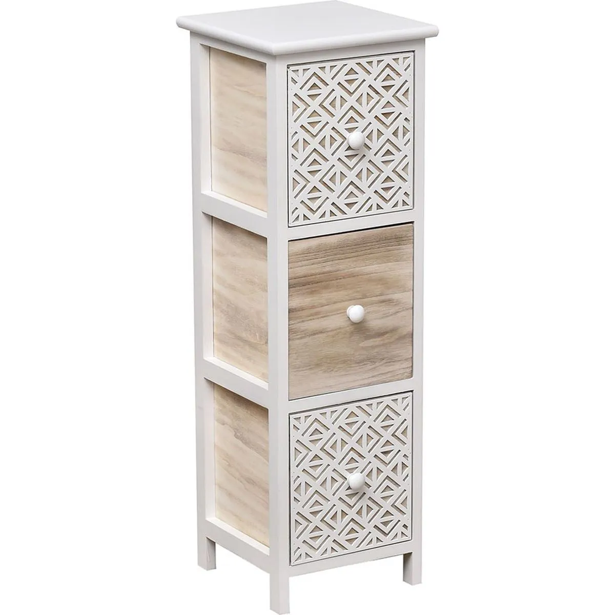 Paulownia Slim Furniture - 3 Drawers With Handles - White/Natural