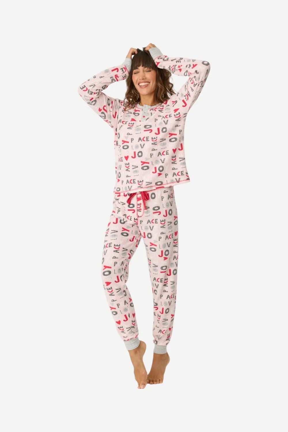 PJ Salvage Peace & Joy Waffle Thermal Ski Jammie Set