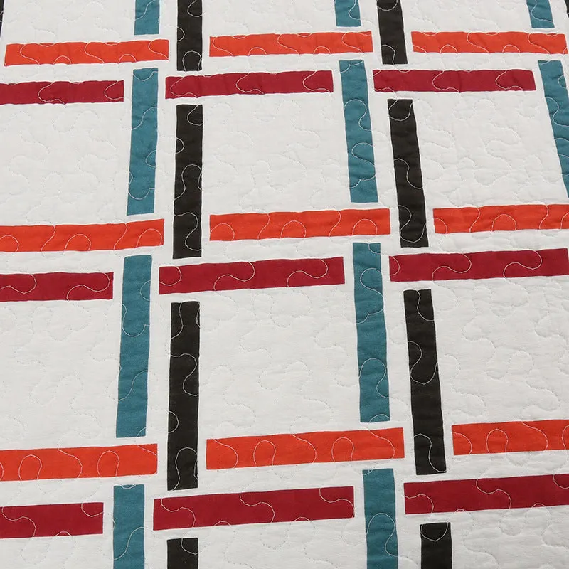 Red Multi Geometrical Cotton 3 Piece Bedspread Bedding Set