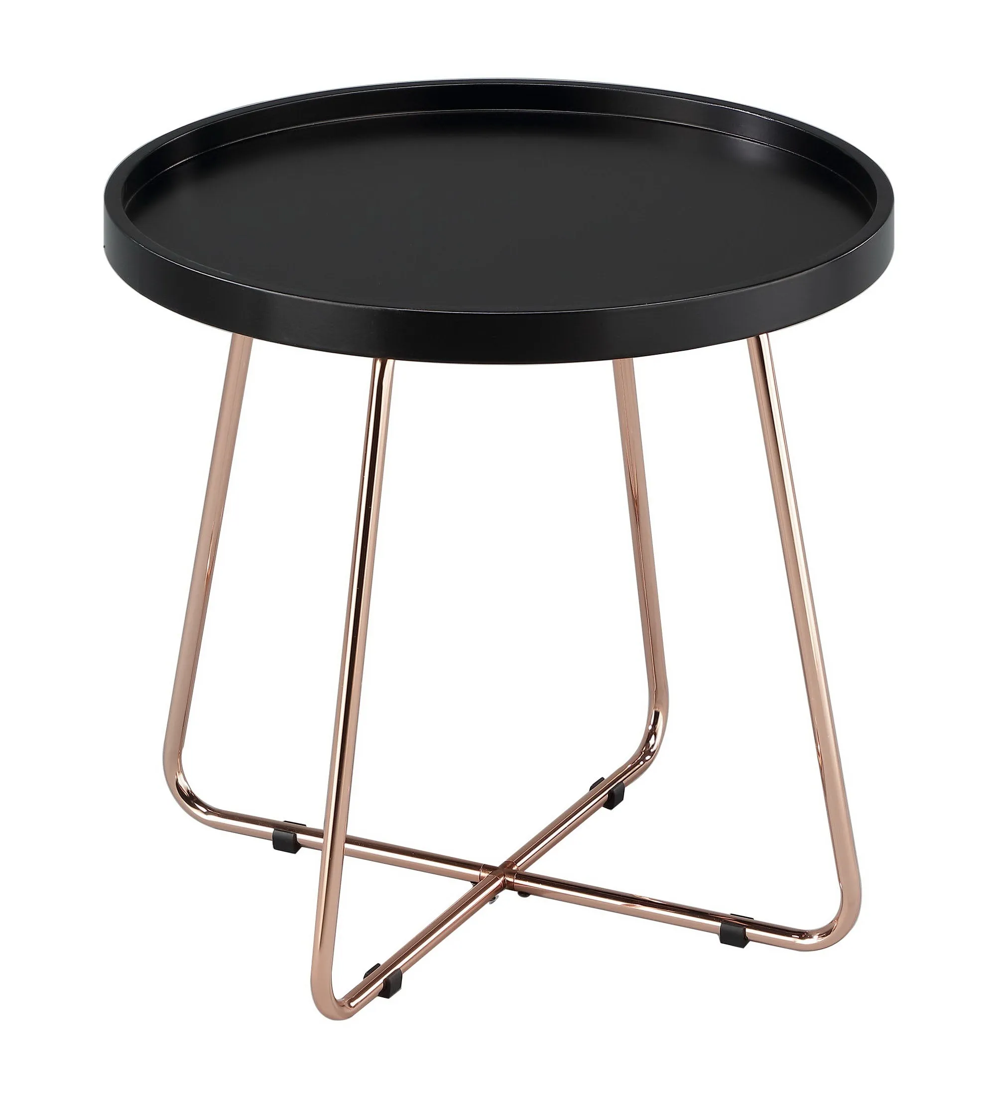 Sasha Tray Style Top Round Side Table , Black/Copper