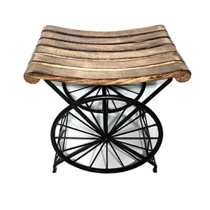 Search 4 Merch Wrought Iron Wooden Bedside Table Side Table Living Room Coffee Table Stool Bedside Table Bedroom (Size- Standard), Brown, Length X Width X Height: 15 x 10 x 15 Inches (SFM0241)