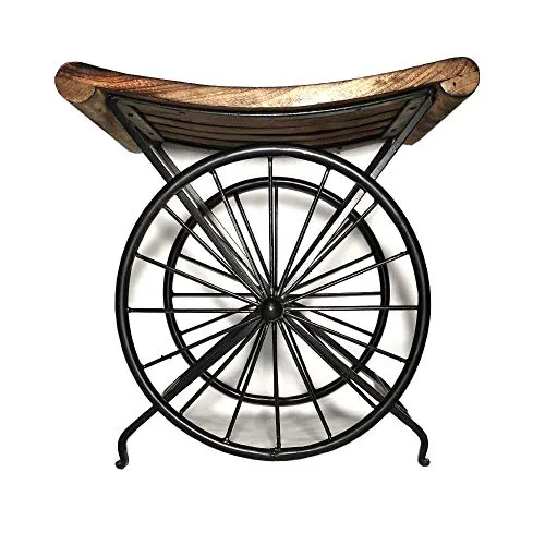 Search 4 Merch Wrought Iron Wooden Bedside Table Side Table Living Room Coffee Table Stool Bedside Table Bedroom (Size- Standard), Brown, Length X Width X Height: 15 x 10 x 15 Inches (SFM0241)