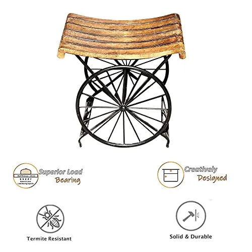 Search 4 Merch Wrought Iron Wooden Bedside Table Side Table Living Room Coffee Table Stool Bedside Table Bedroom (Size- Standard), Brown, Length X Width X Height: 15 x 10 x 15 Inches (SFM0241)