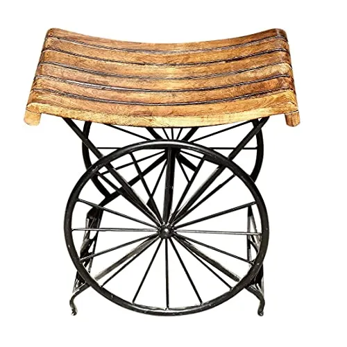 Search 4 Merch Wrought Iron Wooden Bedside Table Side Table Living Room Coffee Table Stool Bedside Table Bedroom (Size- Standard), Brown, Length X Width X Height: 15 x 10 x 15 Inches (SFM0241)
