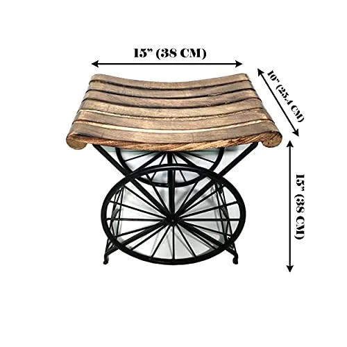 Search 4 Merch Wrought Iron Wooden Bedside Table Side Table Living Room Coffee Table Stool Bedside Table Bedroom (Size- Standard), Brown, Length X Width X Height: 15 x 10 x 15 Inches (SFM0241)
