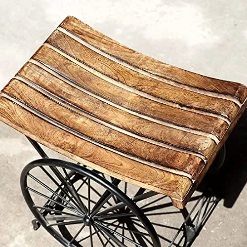 Search 4 Merch Wrought Iron Wooden Bedside Table Side Table Living Room Coffee Table Stool Bedside Table Bedroom (Size- Standard), Brown, Length X Width X Height: 15 x 10 x 15 Inches (SFM0241)