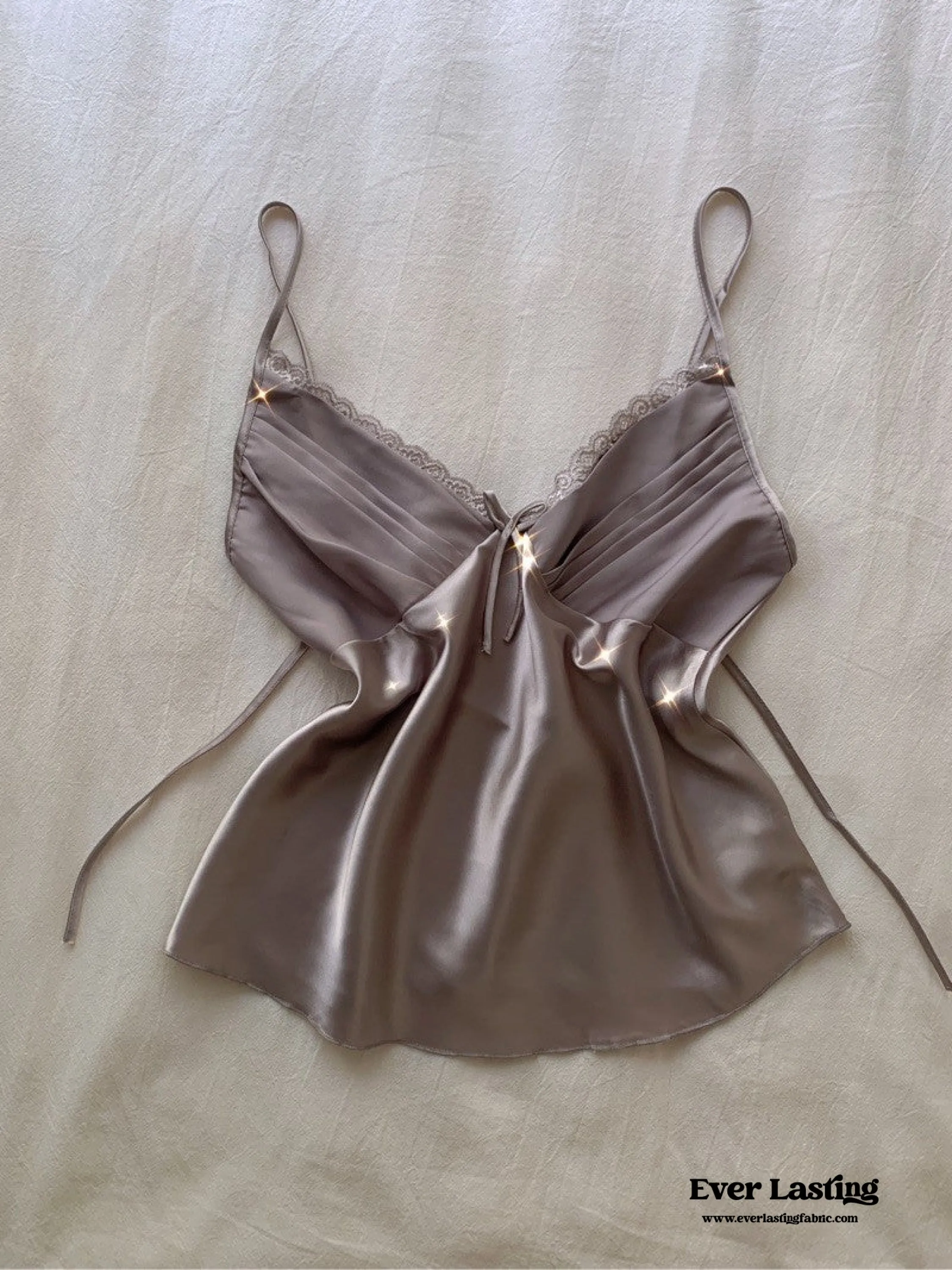 Silky Lace Ribbon Pajama Set / Rust Pink