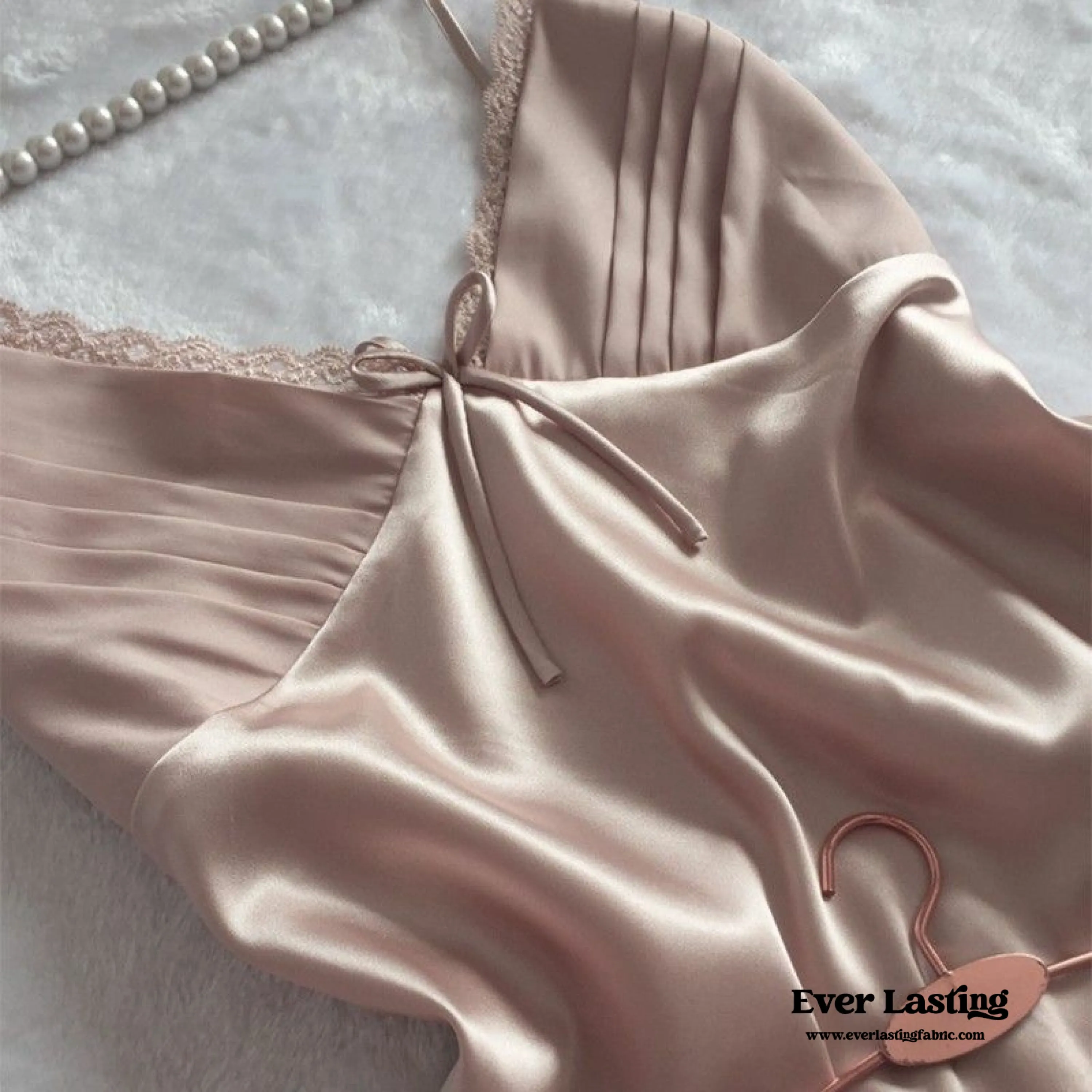 Silky Lace Ribbon Pajama Set / Rust Pink