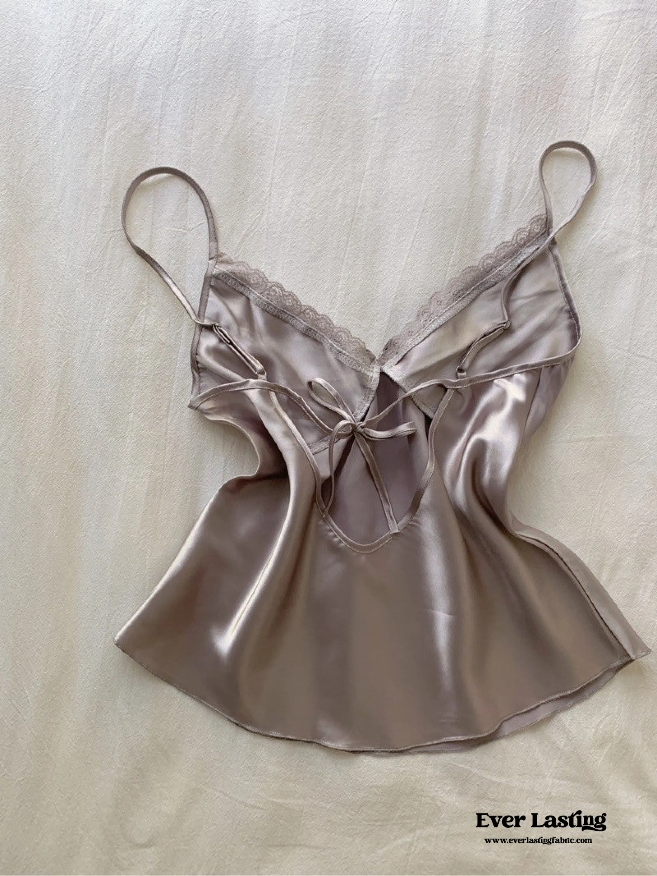 Silky Lace Ribbon Pajama Set / Rust Pink