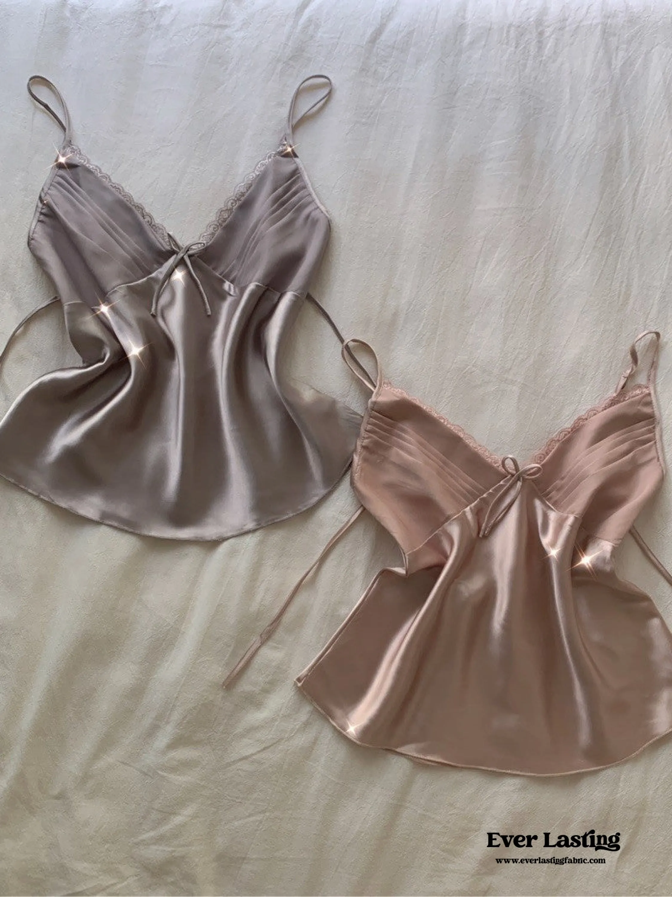 Silky Lace Ribbon Pajama Set / Rust Pink