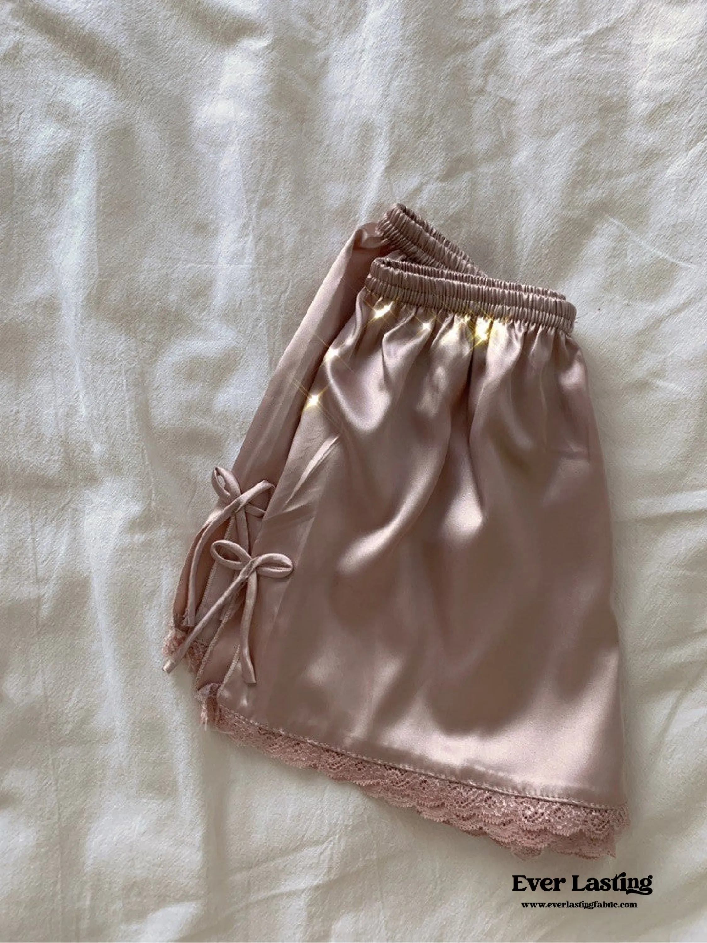 Silky Lace Ribbon Pajama Set / Rust Pink