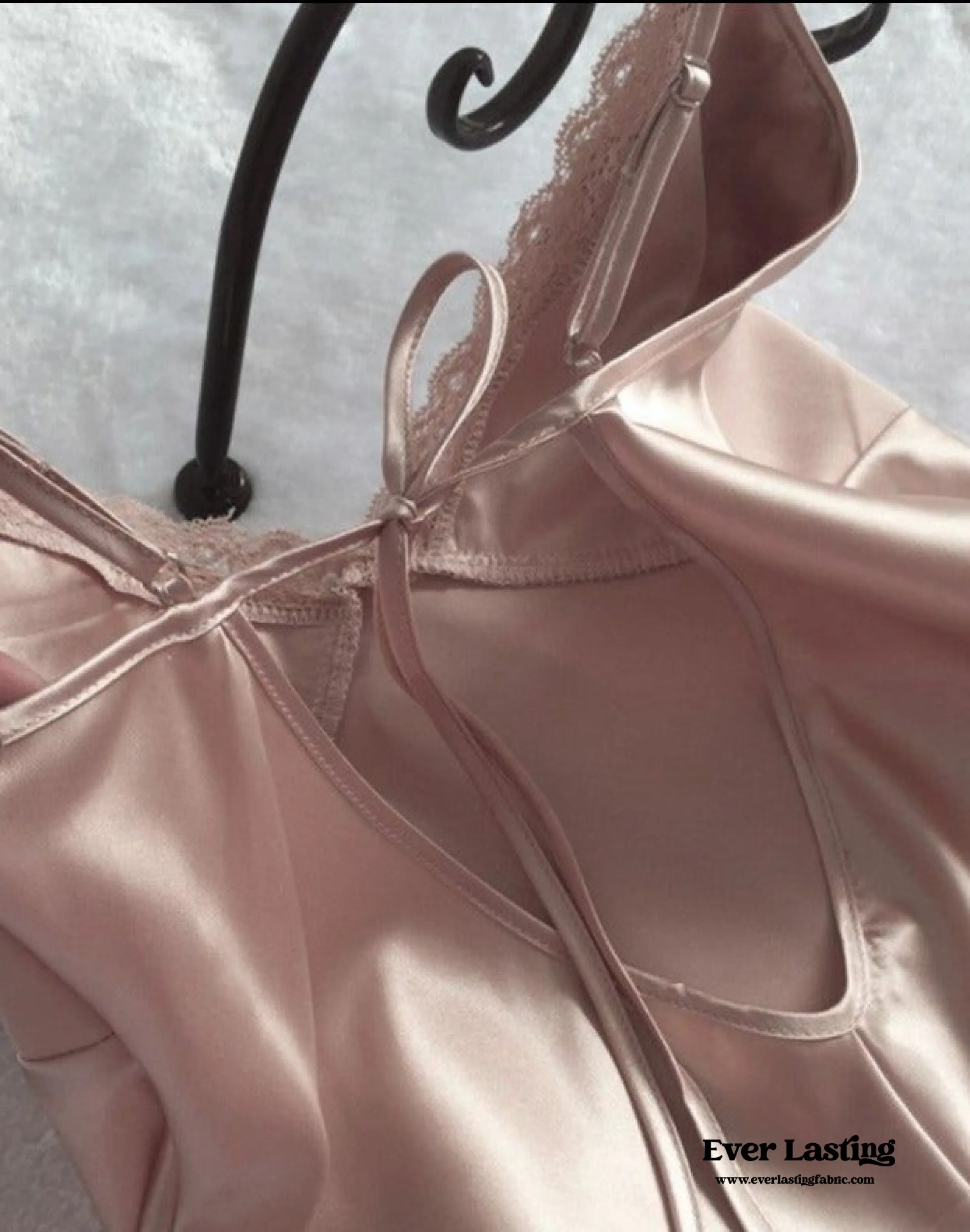 Silky Lace Ribbon Pajama Set / Rust Pink