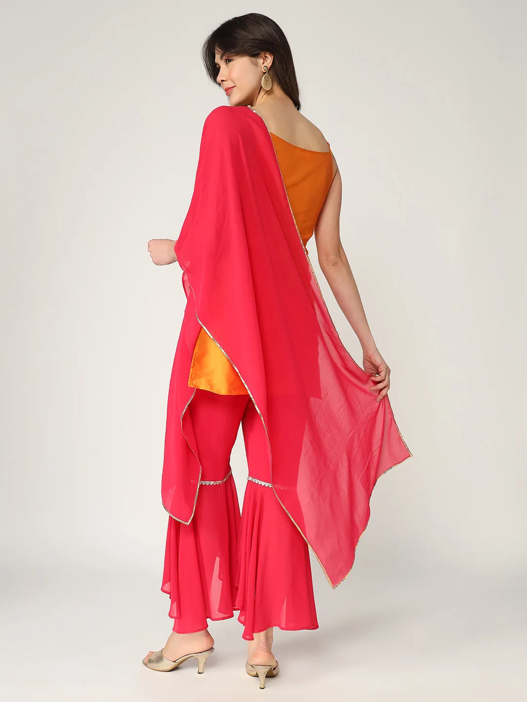 Strappy Kurta With Stylish Palazzo And Matching Dupatta Set With Lace Details