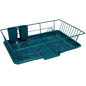 Sweet Home Collection Space-Saving 3-Piece Dish Drainer Rack Set: Efficient Kitchen Organizer for Quick Drying and Storage - Includes Cutlery Holder and Drainboard - Maximize Countertop Space, Teal