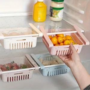 Telescopic Refrigerator Storage Basket  Spacesaving Rack for Organizing