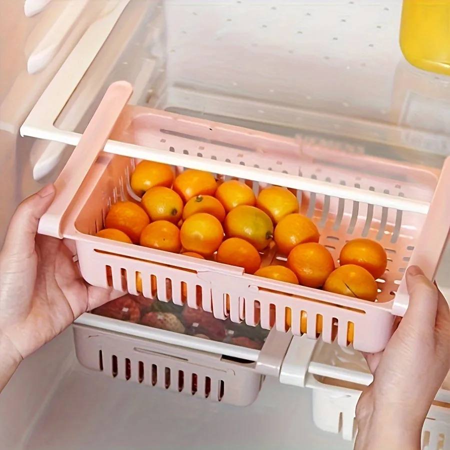 Telescopic Refrigerator Storage Basket  Spacesaving Rack for Organizing