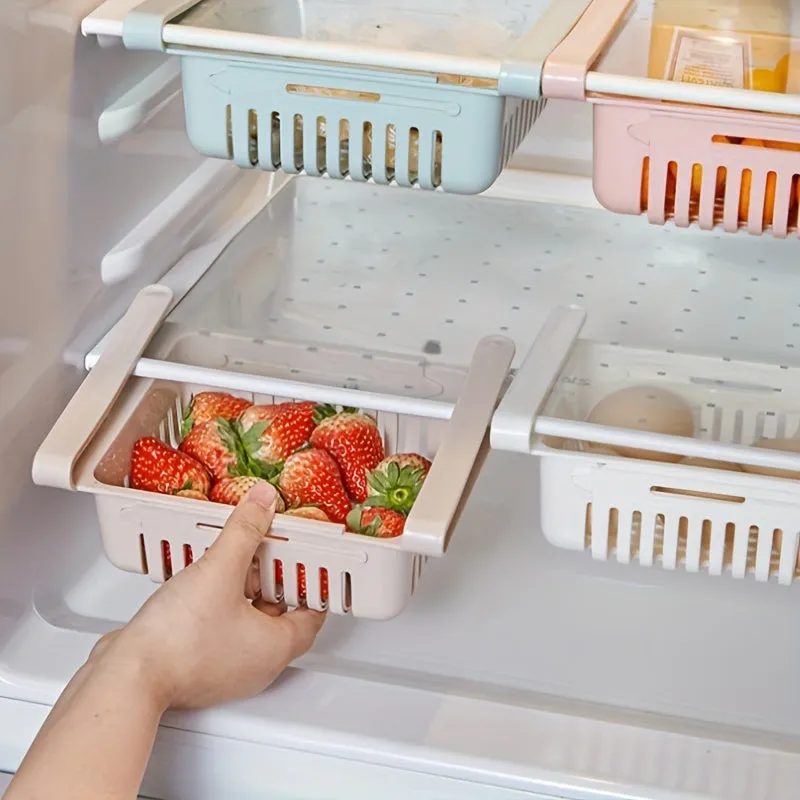 Telescopic Refrigerator Storage Basket  Spacesaving Rack for Organizing