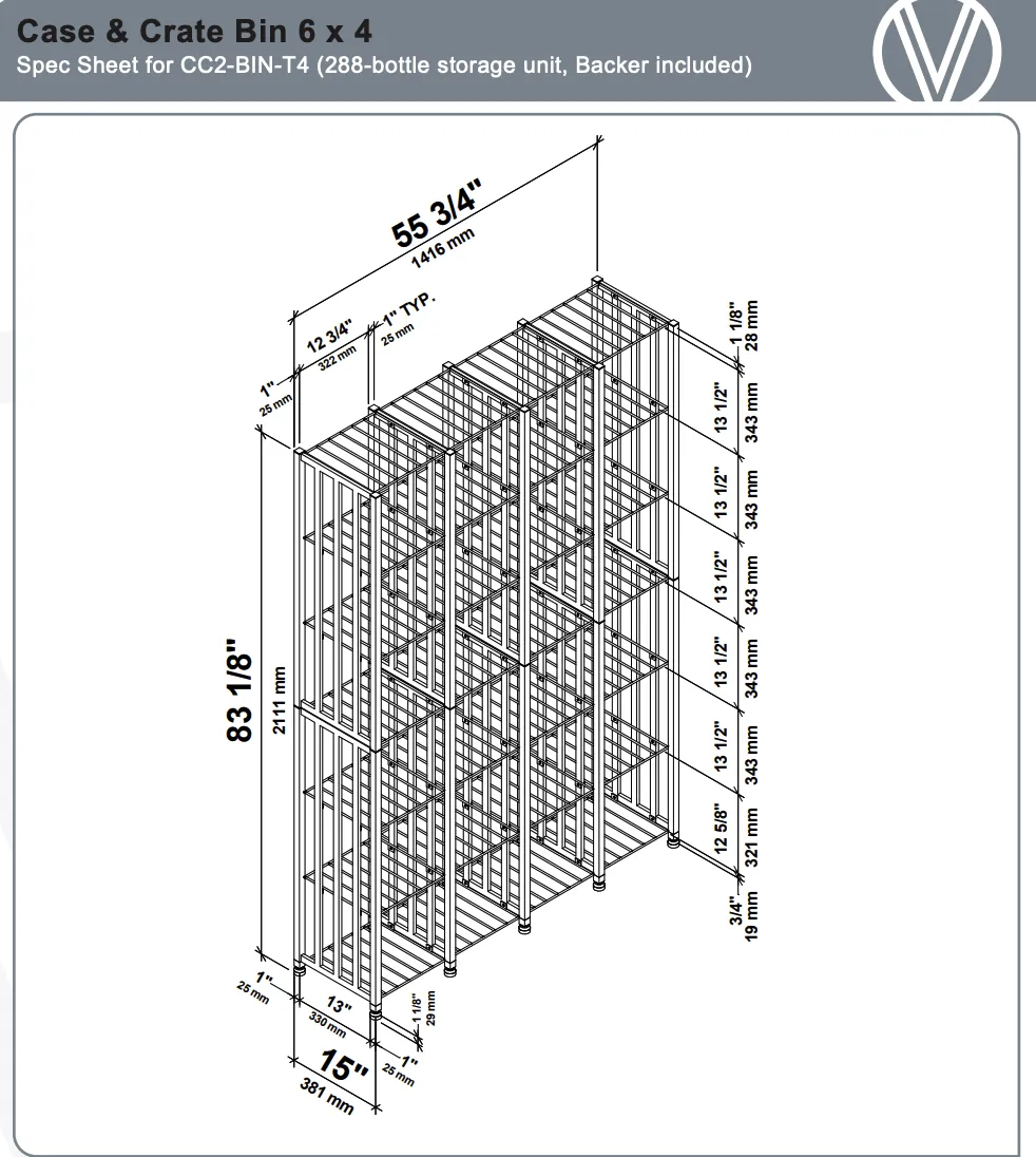 Wine Case & Crate Bin 6 (Freestanding Wine Bottle Storage with Secure Backs) 96-384 Bottles