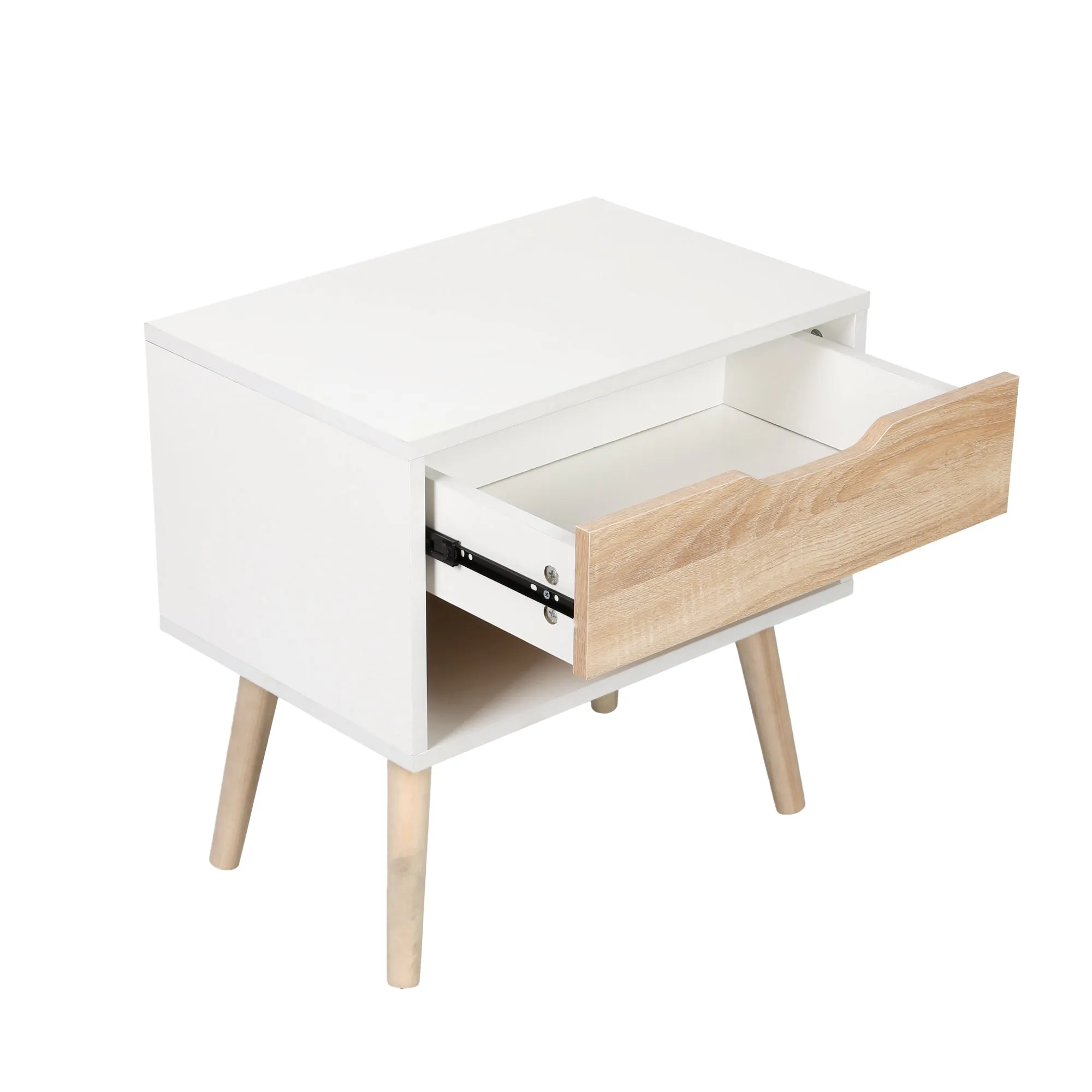 Wood Accent End Table Bedside Table with Drawer-white