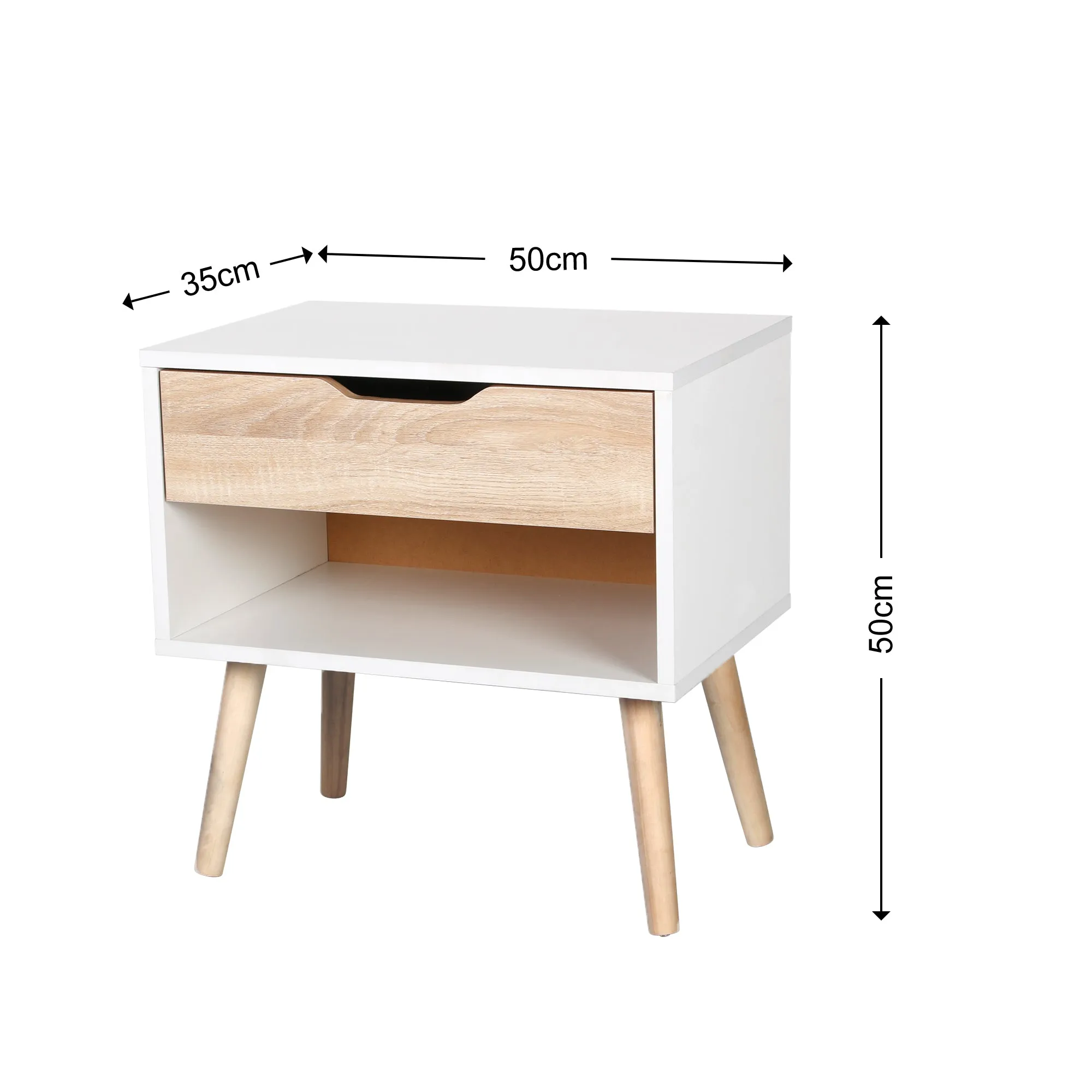 Wood Accent End Table Bedside Table with Drawer-white