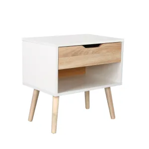 Wood Accent End Table Bedside Table with Drawer-white