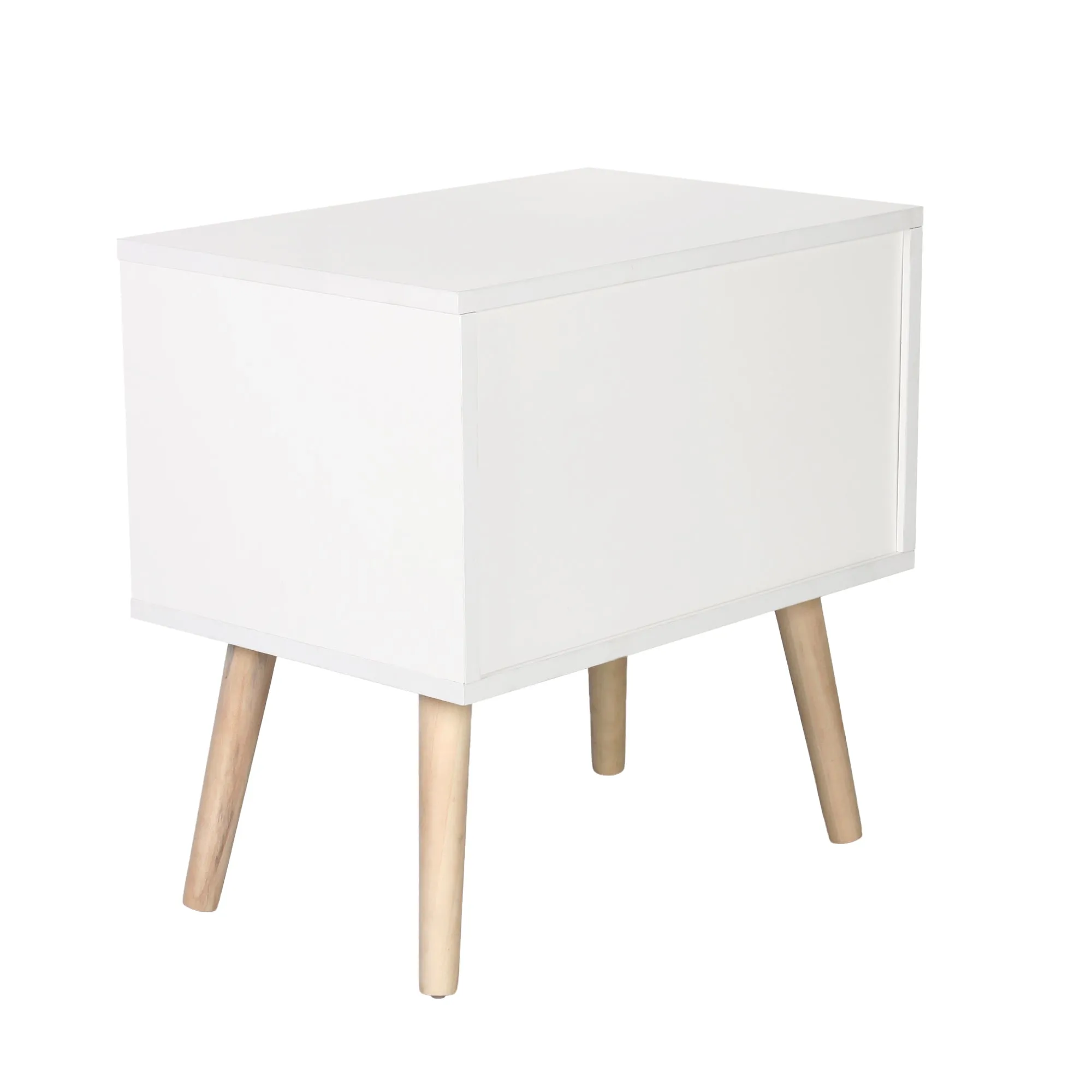 Wood Accent End Table Bedside Table with Drawer-white