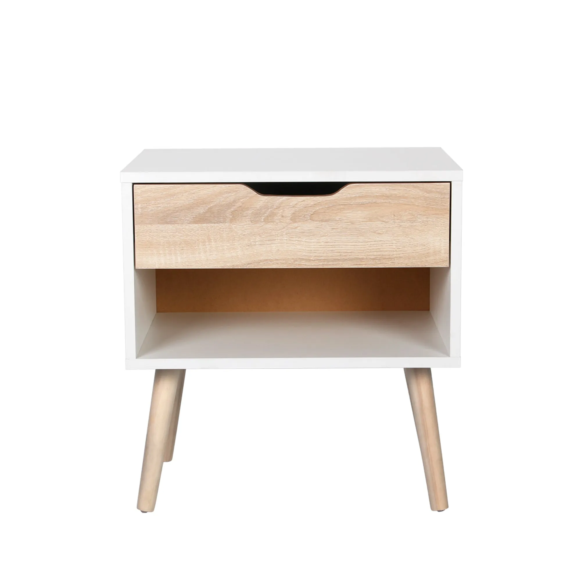 Wood Accent End Table Bedside Table with Drawer-white