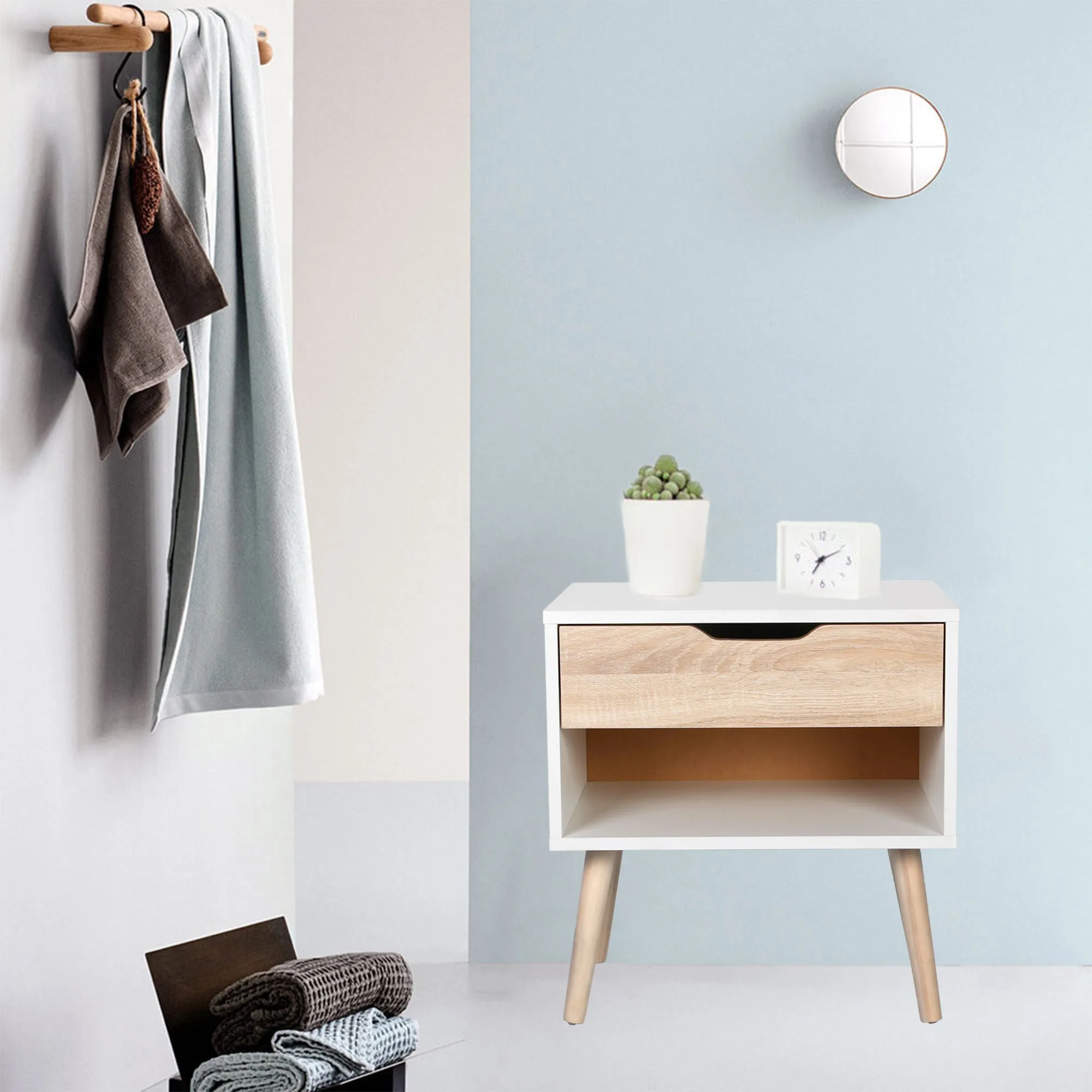 Wood Accent End Table Bedside Table with Drawer-white