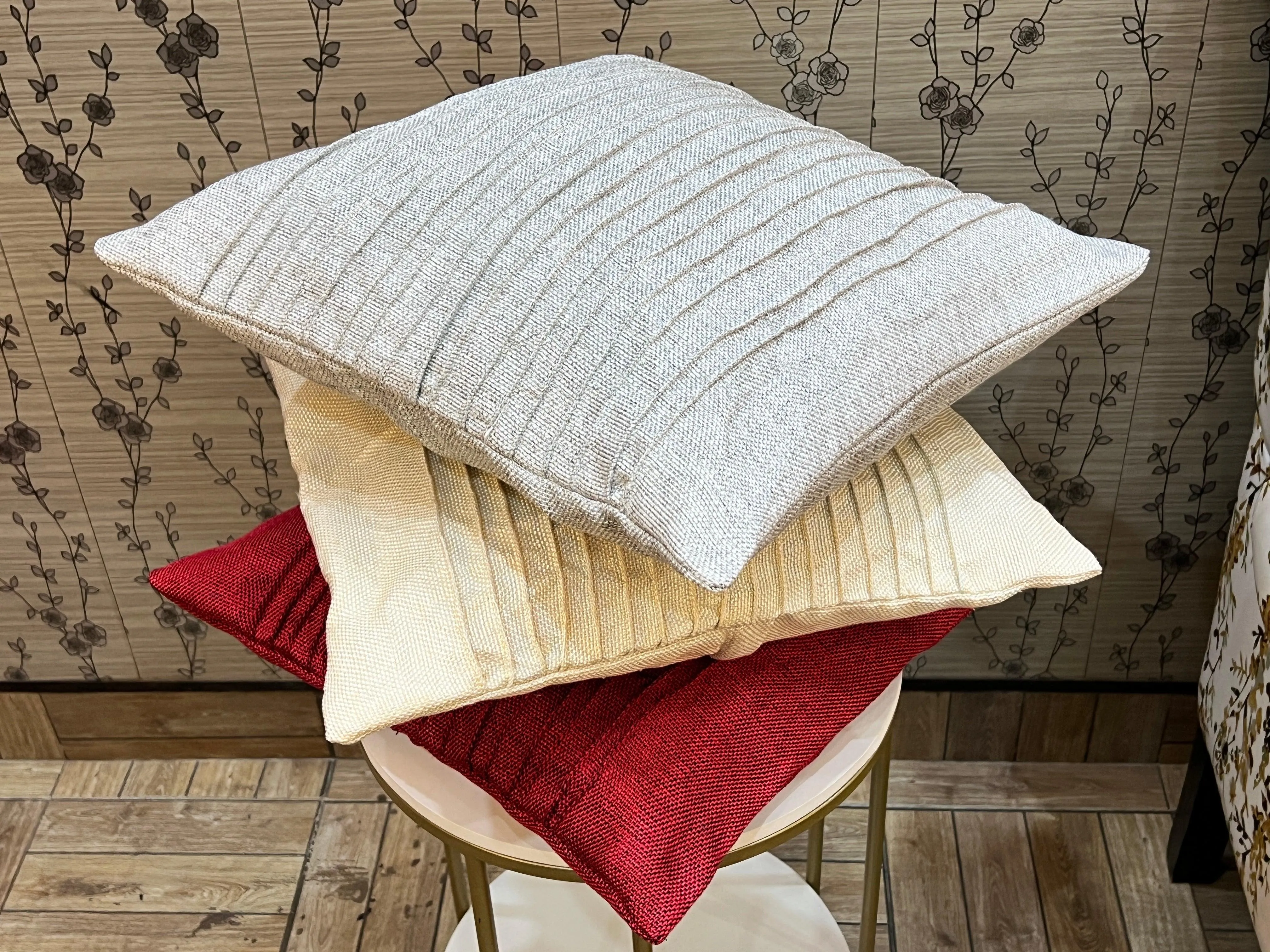 Wooden Twist Fabrahome Abstract Square Jute Cushion Cover Set of 3 ( Multicolor )