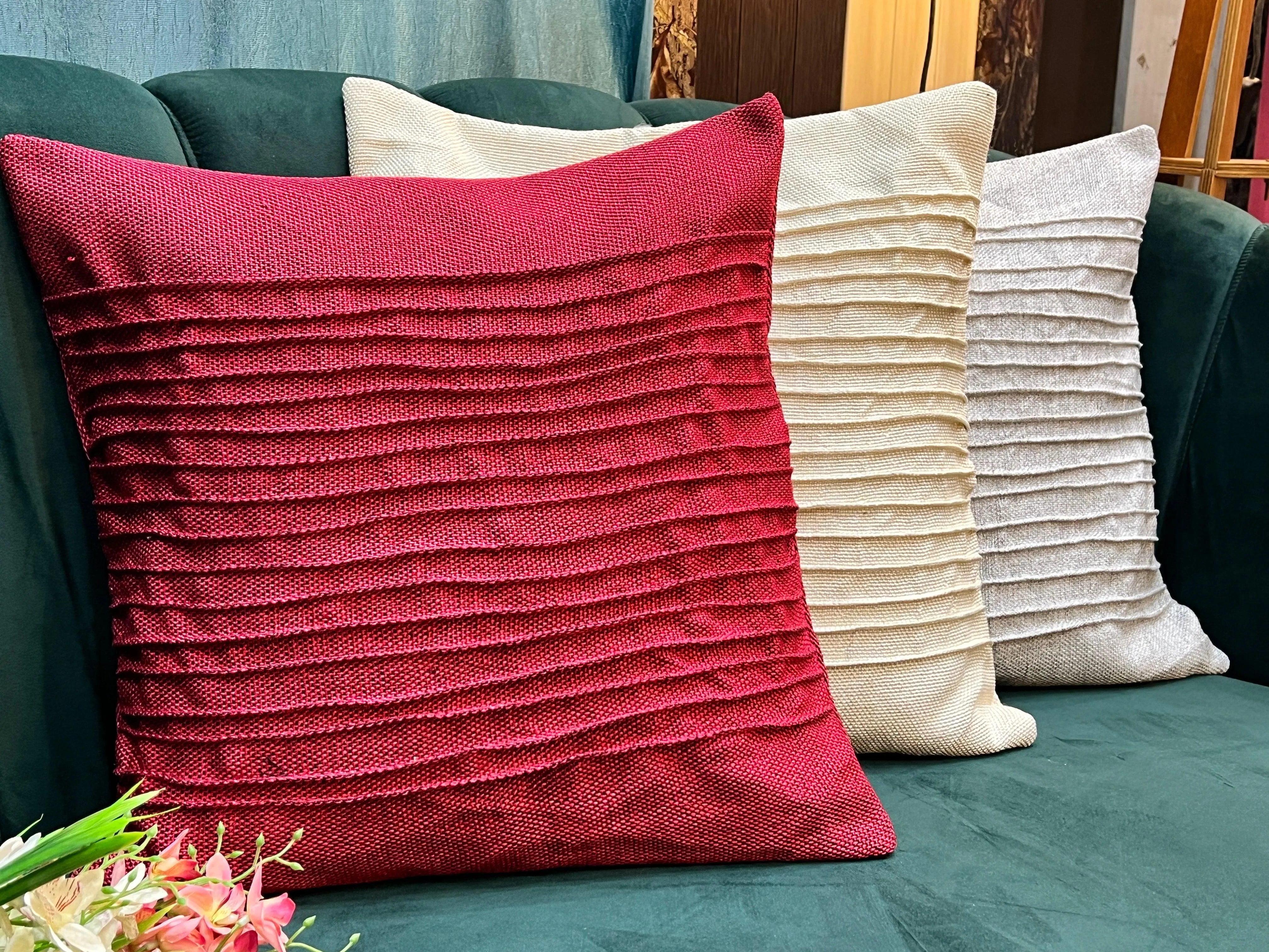 Wooden Twist Fabrahome Abstract Square Jute Cushion Cover Set of 3 ( Multicolor )