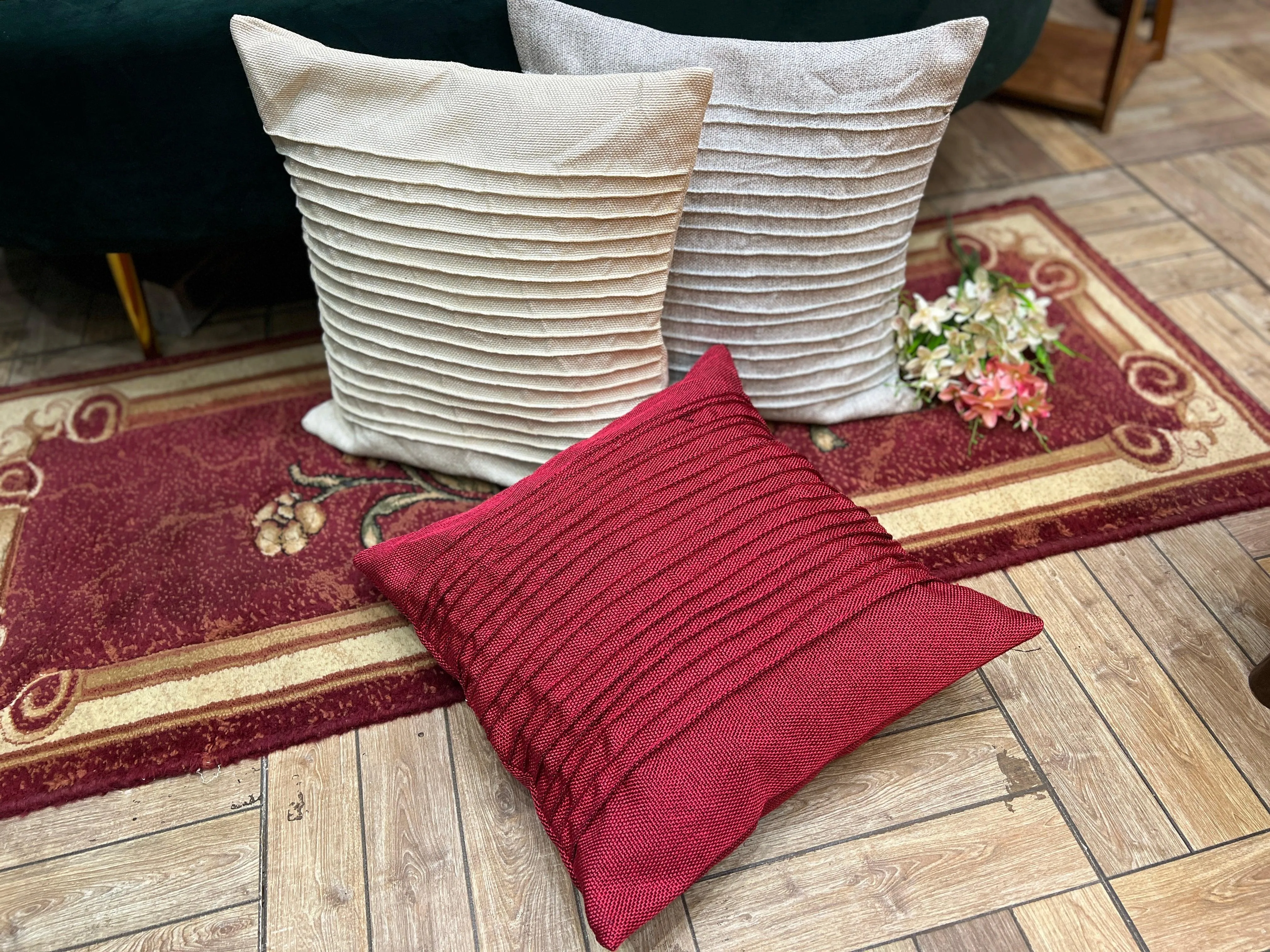 Wooden Twist Fabrahome Abstract Square Jute Cushion Cover Set of 3 ( Multicolor )